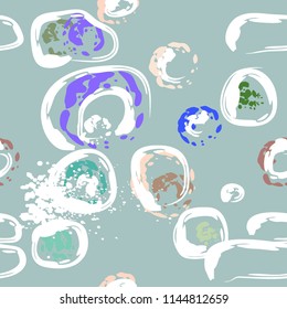 Stone wall. Seamless pattern. Endless repeating circle dabs, smear smudges and stains. Splash brush strokes daubs, watercolor blots and blotches. Abstract vector brush hand drawn seamless background.