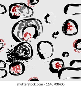 Stone wall. Seamless pattern. Endless repeating circle dabs, smear smudges and stains. Splash brush strokes daubs, watercolor blots and blotches. Abstract vector brush hand drawn seamless background.
