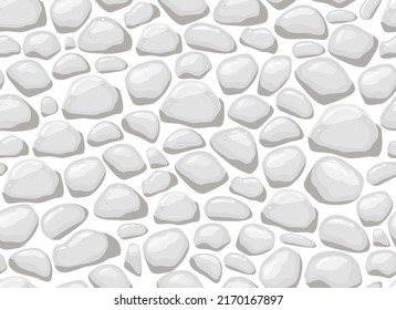 Stone wall seamless pattern. Masonry made of old rock. Set of stones of different shapes. Cartoon vector background. 