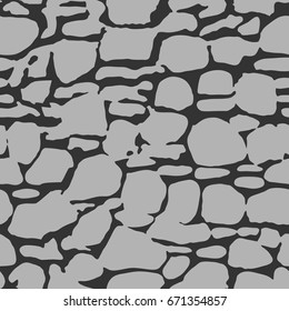 Stone Wall Or Sett Simple Seamless Texture Background. Gray Rock Color With Cobble Shadow