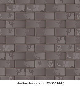 Stone wall vector illustration. Gray brick and black seams. Seamless pattern background.