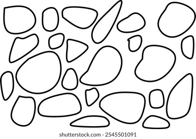 stone wall vector illustration. Mosaic pattern of black pebbles and pebbles with paving texture, Abstract pebble or cobblestone tile paving pattern with random fragments of gray irregular pebbles