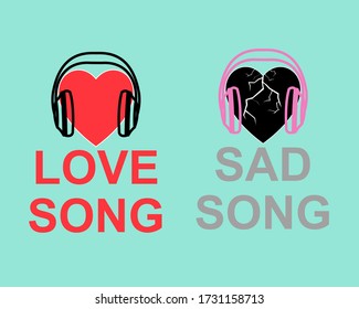 Stone Wearing Headphone,love And Sad Song Logo Icon