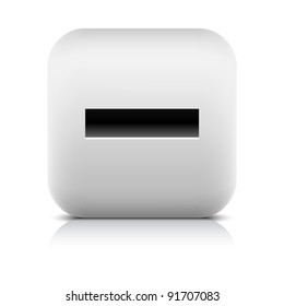 Stone web 2.0 button minus symbol sign. White rounded square shape with black shadow and gray reflection on white background. This vector illustration created and saved in 8 eps