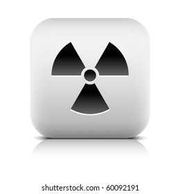Stone web 2.0 button radiation symbol sign. White rounded square shape with shadow and reflection. White background