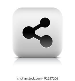 Stone web 2.0 button share symbol sign. White rounded square shape with black shadow and gray reflection on white background. This vector illustration created and saved in 8 eps