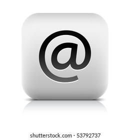 Stone web 2.0 button at sign symbol. White rounded square shape with shadow and reflection. White background