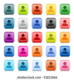 Stone web button with color user profile sign. 25 variation rounded square icon with shadow and reflection on white background. This vector created in technique of wire mesh and saved file 8 eps