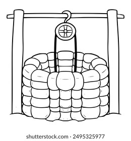 stone well illustration hand drawn outline isolated vector