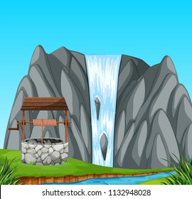 A stone well in the nature illustration