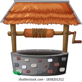 Stone well with rooftop isolated on white background illustration