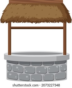 Stone well with rooftop on white background illustration