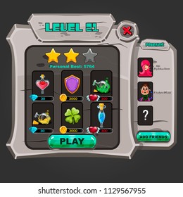 Stone windows user interface. Game design illustration
