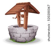 Stone And Wood Water Well/
Illustration of a cartoon stone and wooden water well, with rope and bucket