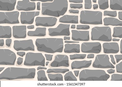 Stone work. Masonry made of old stone. Set of stones of different shapes and colors. Vector, cartoon illustration. Vector.
