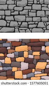 Stone work. Masonry made of old stone. Set of stones of different shapes and colors. Vector, cartoon illustration. Vector.