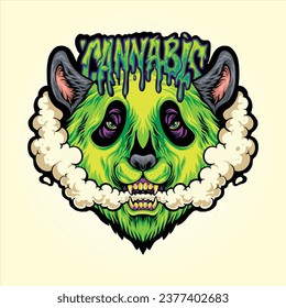 Stoned animal panda head blowing cannabis smoke vector illustrations for your work logo, merchandise t-shirt, stickers and label designs, poster, greeting cards advertising business company or brands