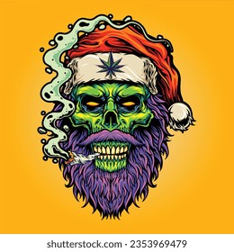 Stoned zombie santa claus on cannabis nightmare before christmas vector illustrations for your work logo, merchandise t-shirt, stickers and label designs, poster, greeting cards advertising business