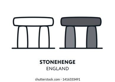 Stonehenge England Landmark Sight. Vector Flat Line Icon Illustration.