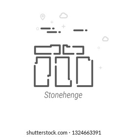 Stonehenge, England Vector Line Icon. Historical Landmarks Symbol, Pictogram, Sign. Light Abstract Geometric Background. Editable Stroke. Adjust Line Weight. Design with Pixel Perfection.
