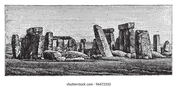 Stonehenge (England) / vintage illustration from Meyers Konversations-Lexikon 1897