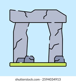 Stonehenge Flat design style, grey stone monument, symbolizing ancient history, great for travel promotions, cultural projects, and historical presentations.