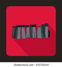 Stonehenge icon in flat style on a crimson background