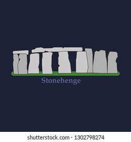 Stonehenge icon isolated on white background. Vector illustration for prehistoric religious landmark architecture. Ancient monument rock. Heritage England UK tourism. Colorful Stonehenge logo symbol