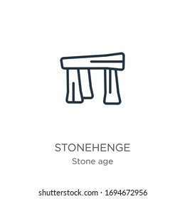 Stonehenge icon. Thin linear stonehenge outline icon isolated on white background from stone age collection. Line vector sign, symbol for web and mobile