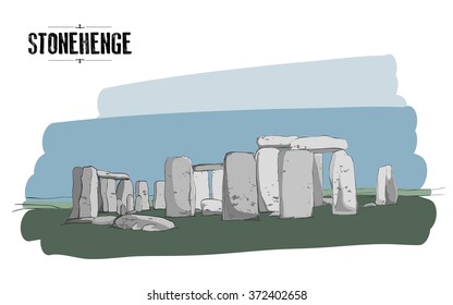 The Stonehenge monument in England. Vector drawing, freehand vintage illustration