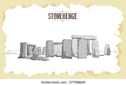 The Stonehenge monument in England. Vector drawing, freehand vintage illustration