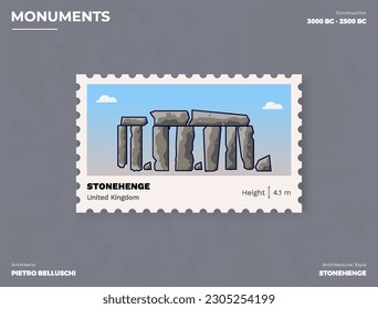 Stonehenge Monument Postage stamp ticket design with information-vector illustration design