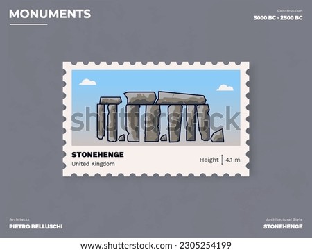 Stonehenge Monument Postage stamp ticket design with information-vector illustration design