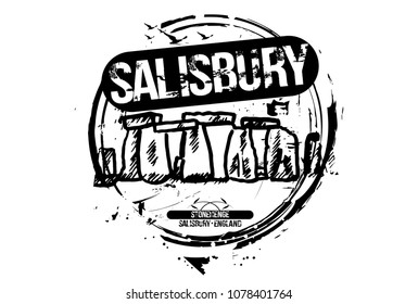 Stonehenge. Salisbury, England city design. Hand drawn illustration.