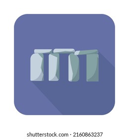 Stonehenge Stones With Long Shadow.. Element Of United Kingdom Culture Icons. Flat Blue Square Icon Concept. Flat Vector Symbol, Sign, Outline Illustration.