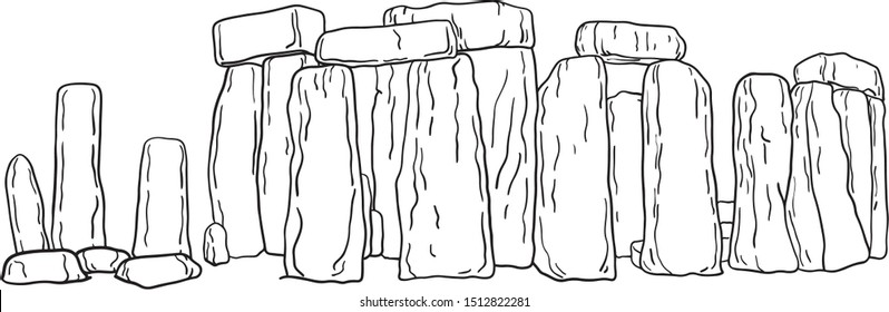 Stonehenge in the UK vector illustration sketch doodle hand drawn with black lines isolated on white background