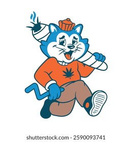 Stoner College Vintage Cat Mascot character with joint