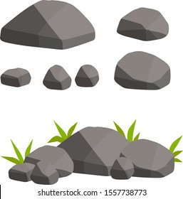 Stones for the background of natural landscape. set of Rocks with grass for scenery view - cartoon illustration moss