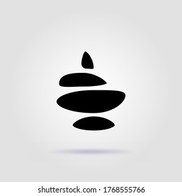 Stones balance black icon on gray background with soft shadow