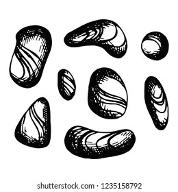 stones big set of sketches vector. isolated objects.