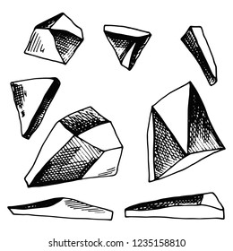 stones big set of sketches vector. isolated objects.