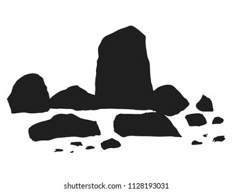 stones and cobblestones set vector. silhouette isolated.