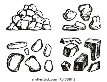 stones cobblestones set vector sketch. hand-drawing isolated