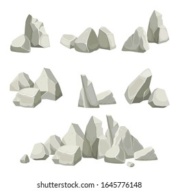 stones collection. different rocks elements from mountains. vector flat nature stones creation kit