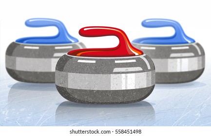 Stones for curling sport game. Ice. Rink. Vector illustration.