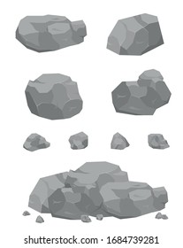 Stones with detailed drawing. Stones and rocks in isometric 3d flat style. Set of different boulders.