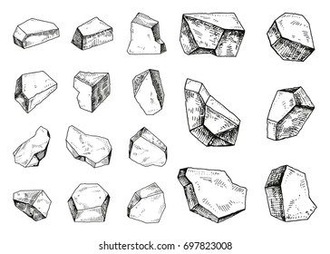 Stones different set of sketch. Hand drawing vector