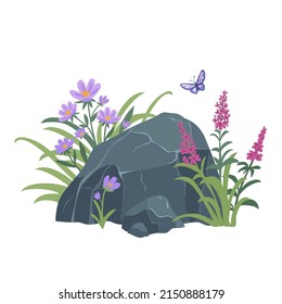 Stones with flowers isolated on white background. Vector illustration