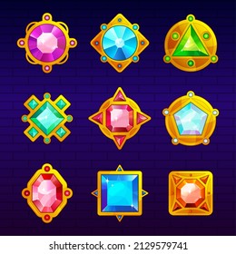 Stones for games. Fairytale amulets and wizards artifacts colored jewellery collection recent vector pictures templates