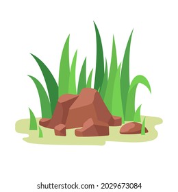 Piedras y hierba. Ilustración vectorial aislada en fondo blanco.